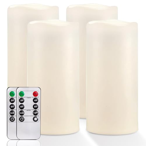 4" x 8" Large Waterproof Outdoor Flameless Candles with Remote Control and Timer (4 Count)