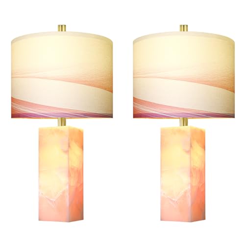 23" Alabaster Table Lamp Set of 2 with Night Light for Bedroom (2 Count)