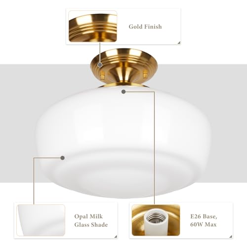 Large Schoolhouse Style Semi Flush Mount Ceiling Light Fixture