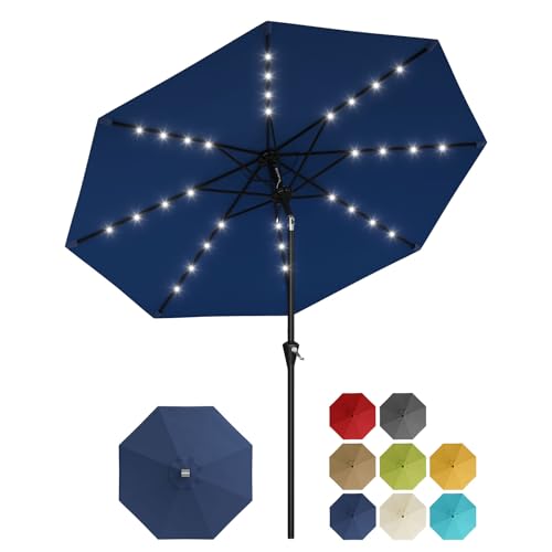 9FT Solar Patio Umbrella Outdoor Umbrella with 32 LED Lights