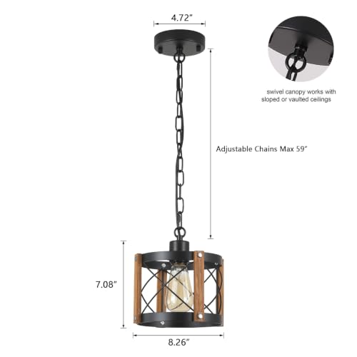 2 Pack Rustic Farmhouse Wood Pendant Light Fixture One (2 Count)