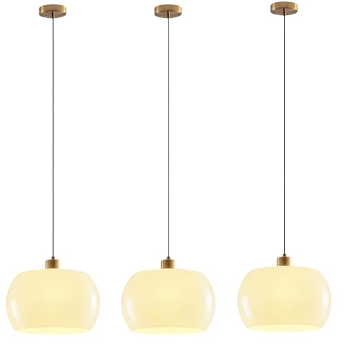 Mid Century Chandelier Light 3 Pack Kitchen Island Light Fixtures Milk Yellow Glass Shade Gold Adjustable Flush Mount Light for Living Room Entryway Bedroom