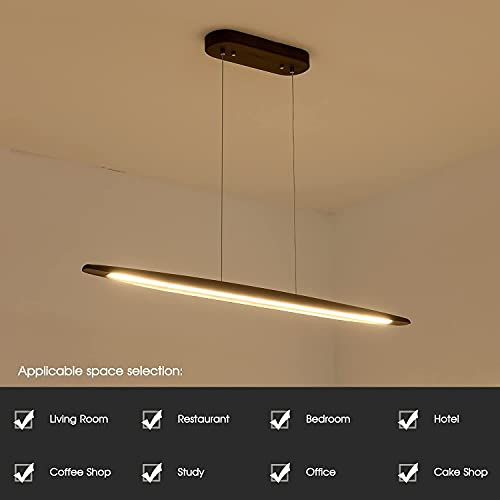 51" Wood Linear Pendant Light Wood Dining Room Light Fixture Modern Pool Table Lights Kitchen Island Lights for Dining Room Bar Kitchen Island Walnut Color