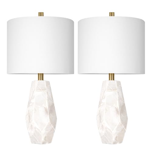 23" Alabaster Living Room Table Lamp Set of 2 with Night Light (2 Count)