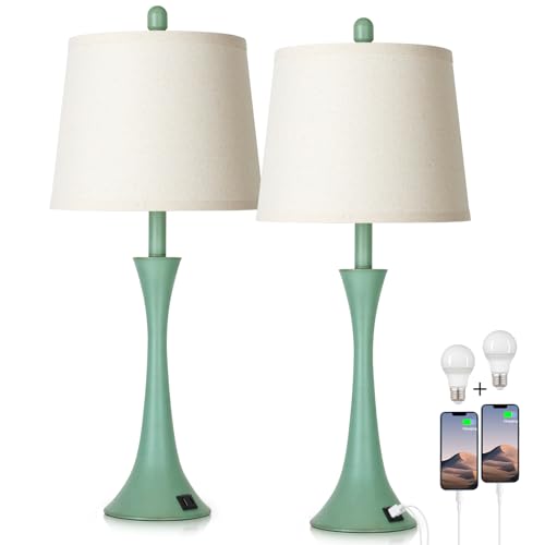 Coastal Modern Green Table Lamps Set of 2 for Living Room (2 Count)