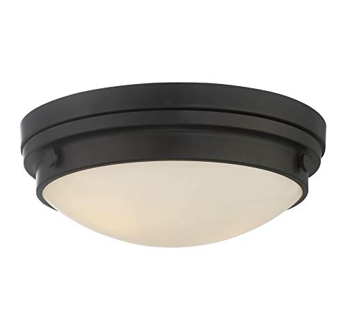 6-3350-16-13 Lucerne Industrial White Glass Flush Mount, 3-Light 180 Total Watts, 5" H x 15" W, English Bronze