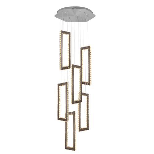 Modern Chandelier 6 Rings Silver Chandelier Lighting Fixture High Ceiling Chandelier Suitable for Living Room Staircase Villa