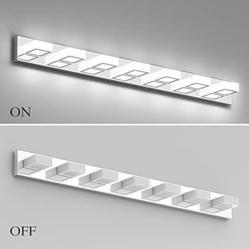 46" Modern LED Chrome Vanity Lights 7 Lights Acrylic Stainless Steel LED Vanity Light Fixtures Chrome Bathroom Lighting Over Mirror