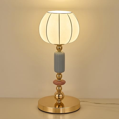 Modern Imitated Silk Table Lamp Plug in Metal Base Desk Light with Plug Cord Switch for Bedroom Bedside Living Room