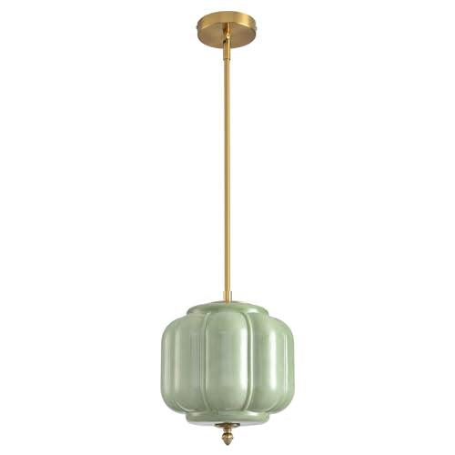 Vintage Green Glass Pendant Lights 9.8 Inch Mid Century Modern Hanging Ceiling Light