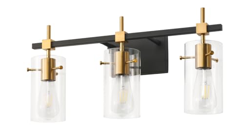 Vintage Vanity Lights Bathroom Light Fixture Over Mirror for Bath Glass Shade Light Black and Brass Modern Style 3 Lights