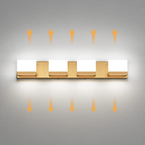 Gold Vanity Lights for Bathroom Modern LED 4 Lights Bathroom Vanity Lights Up and Down Wall Light Fixtures 6000K
