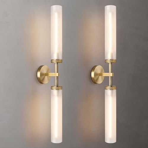 2Pc 30" Knurled Brass 2 Light Wall Sconces