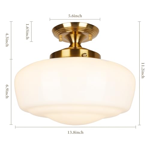 Large Schoolhouse Style Semi Flush Mount Ceiling Light Fixture
