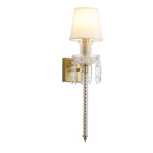 Modern Crystal Wall Sconce with Linen Shade