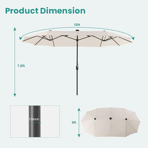 15FT Large Double Sided Patio Umbrella with Base Included