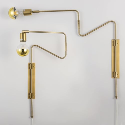 Industrial Brass Plug in Swing Arm Wall Sconces