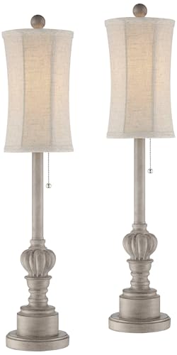 Bertie 28" Tall Buffet Table Lamps Set of 2 Wood Finish Country Cottage (2 Count)