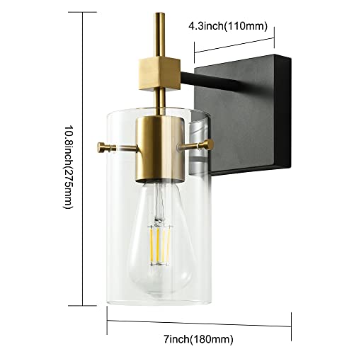 1 Light Vintage Vanity Light Bathroom Light Fixture Over Mirror for Bath Glass Shade Wall Light Black and Brass Lighting Fixture