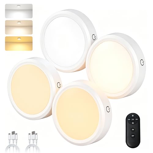 Puck Lights with Remote Control Rechargeable (4 Count)