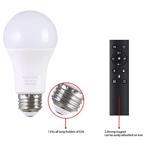 A19 LED Light Bulbs with Remote Control 1100LM 12W (2 Count)