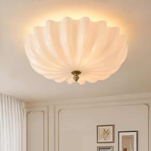 15.7in Milk Glass Ceiling Light Flush Mount Flower Shade 3 (Gold & Milk / 15.7in)
