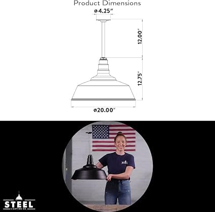 Industrial Pendant Light 20 Inch Extra Large Steel