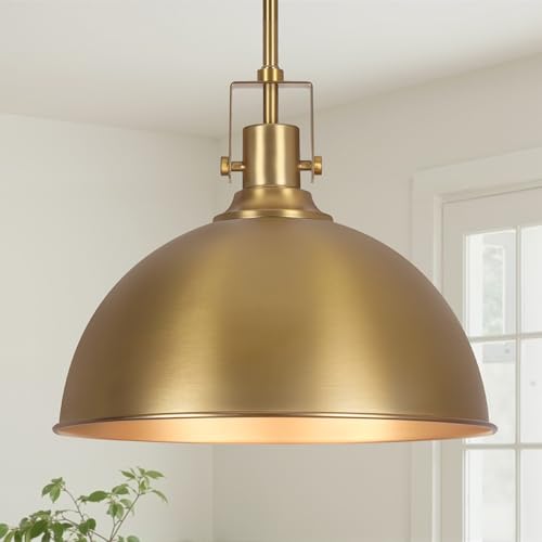 13 Inch Brushed Gold Metal Pendant Light Kitchen Island