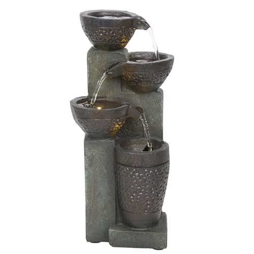 Alpine Corporatio 14" Tall Stoned Jar Cascading Water Fountain with LED Lights