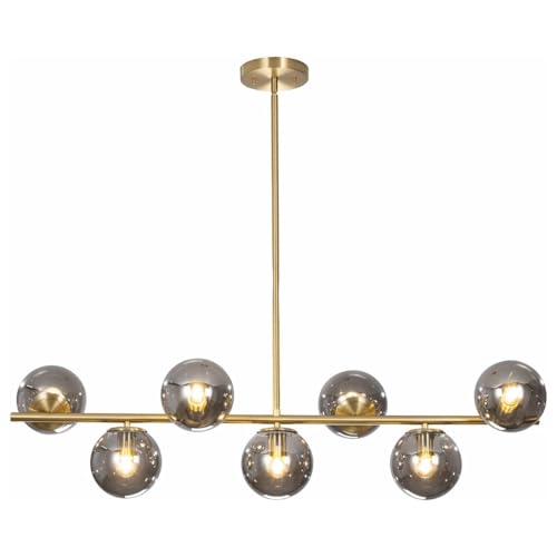 Mid Century Modern 7 Light Brass Gold Linear Sputnik Chandelier