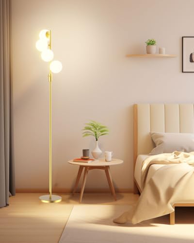 64IN 4 Globe Floor Lamp Dimmable Gold Standing Lamps with 4PCS 3000K Bulbs Warm White (4 Count)