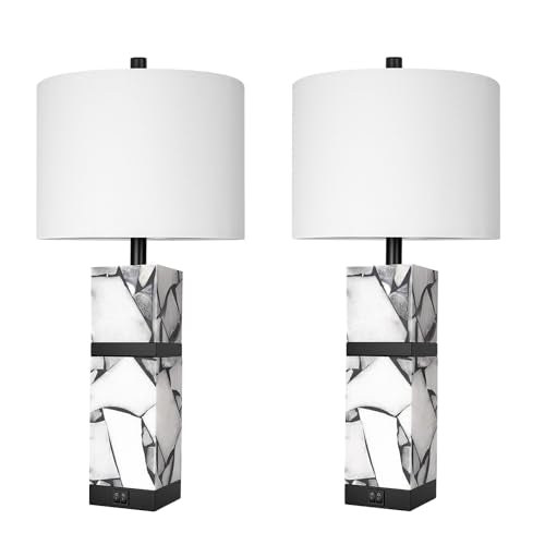 27" Alabaster Table Lamp Set of 2 with Night Light for Living Room (2 Count)