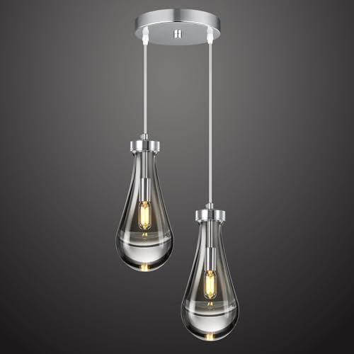 Raindrop Pendant Lights Kitchen Island Teardrop Chrome Hanging Light Fixtures Clear Solid Glass Pendant Light Modern Chandeliers for Dining Room Porch Corridor Living Room