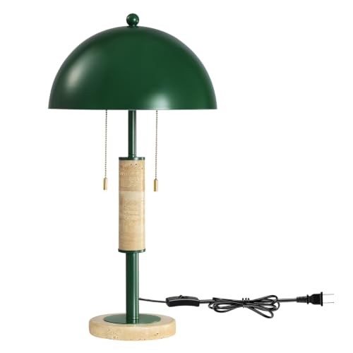 Green Bedside Table Lamp Set 2 Mid Century Modern Tavertine Nightstand Lamp