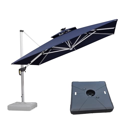 Patio Umbrella with Base 11'X11' Double Top LEDlight