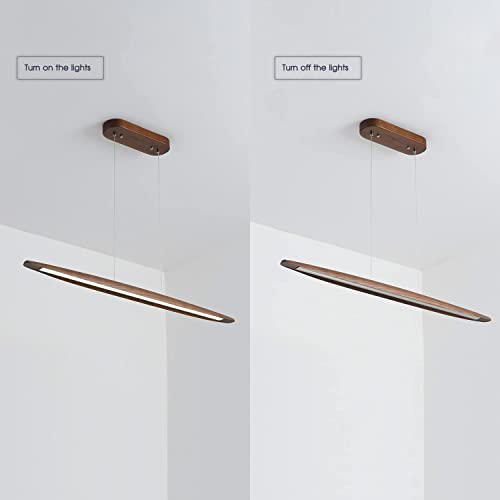 71" Wood Linear Pendant Light Wood Linear Dinning Room Light Island Lights LED Dimmable Chandelier 40w for Dining Room Billiard & Pool Table Walnut Color