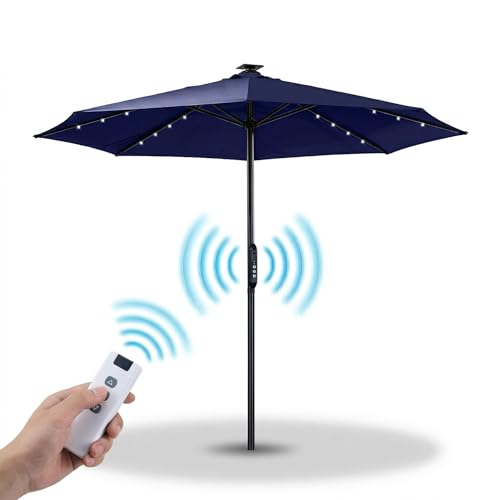 10FT Motorized Patio Umbrella with Solar LED Lights