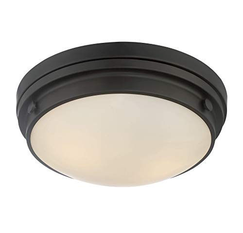 6-3350-16-13 Lucerne Industrial White Glass Flush Mount, 3-Light 180 Total Watts, 5" H x 15" W, English Bronze