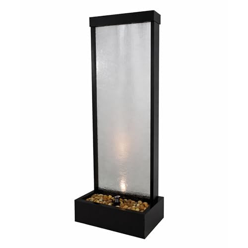 MLT170L 72" Waterfall Fountain with LED Light Cascading Textured Glass & Aluminum Floor Design