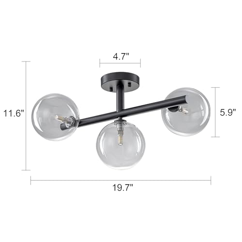 3 Light Semi Flush Mount Glass Ceiling Light Clear Globe