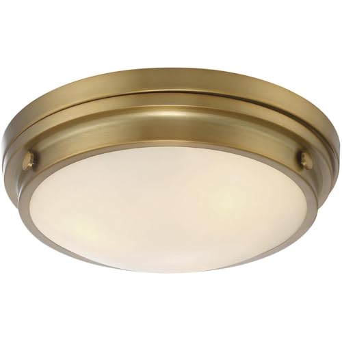 6-3350-16-322 Lucerne Industrial White Glass Flush Mount, 3-Light 180 Total Watts, 5" H x 15" W, Warm Brass