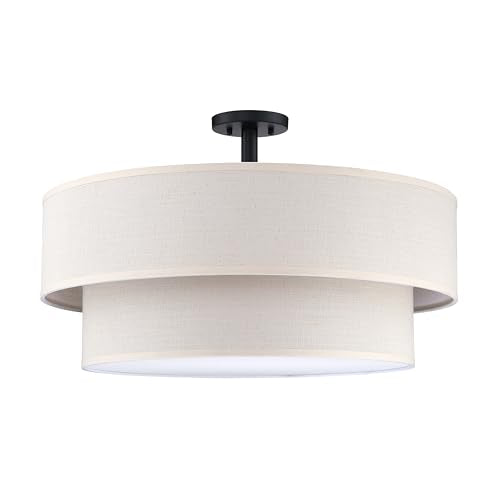 5 Light 22" Cream Fabric Black Semi Flush Mount Close to Ceiling Light Fixture