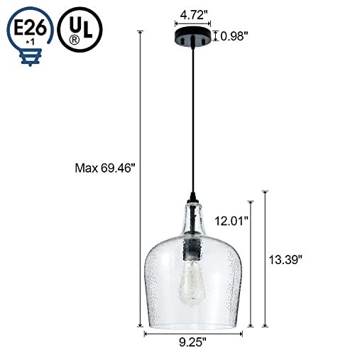 Glass Pendant Light Modern Black 1 Light Single Dome Pendant Lighting Fixtures for Kitchen Island Dining Room Hallway