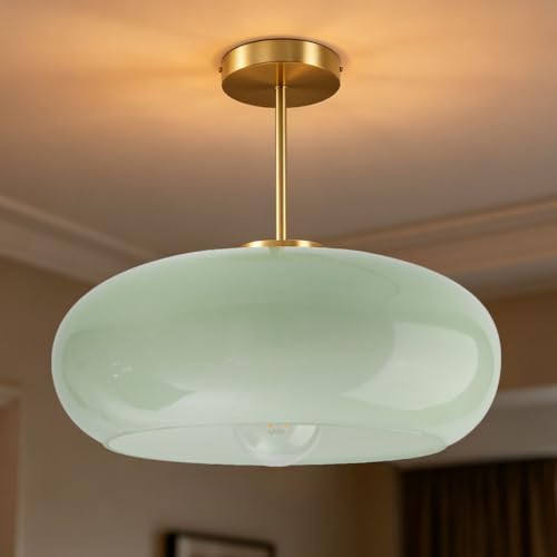 Milk Green Ceiling Light 15.7″Large Mid Century Modern Light Fixture