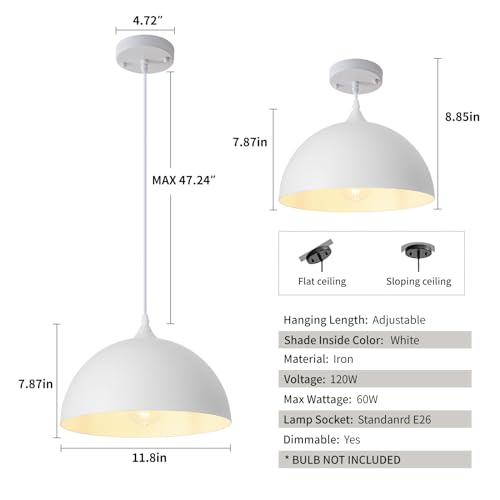 White Farmhouse Pendant Light 11.8inches 2 Packs (2 Count)