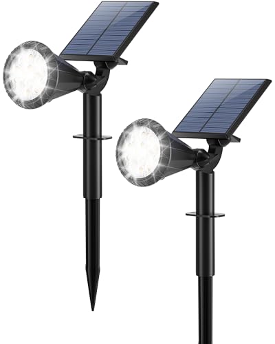 Solar Lights Outdoor Waterproof IP65 180° Adjustable Solar Powered Landscape Spot Lights for Yard 4 Lighting Modes Spotlights for Pathway Garden Outside Wall Pool Porch (2 Count)