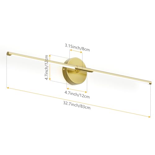 Modern Wall Sconce for Bathroom 33In Gold Vanity Light Fixture Hardwired 3000K Bathroom Sconce 360° Rotate Warm Light for Bedroom