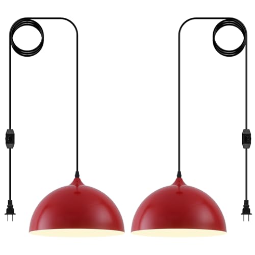 Red Plug in Pendant Light 2 Packs 11.8inch 14.7 ft (2 Count)