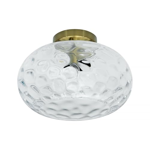 Brass Gold Semi Flush Mount Ceiling Fixture 11" Clear Hammered Glass Shade Modern Close to Ceiling Lighting 1