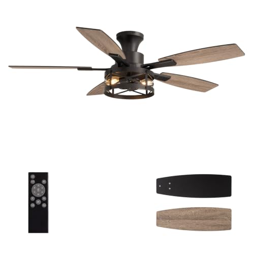 52 Inch Flush Mount Ceiling Fans with Lights and Remote Control (Black - Flush Mount / 52 Inch)